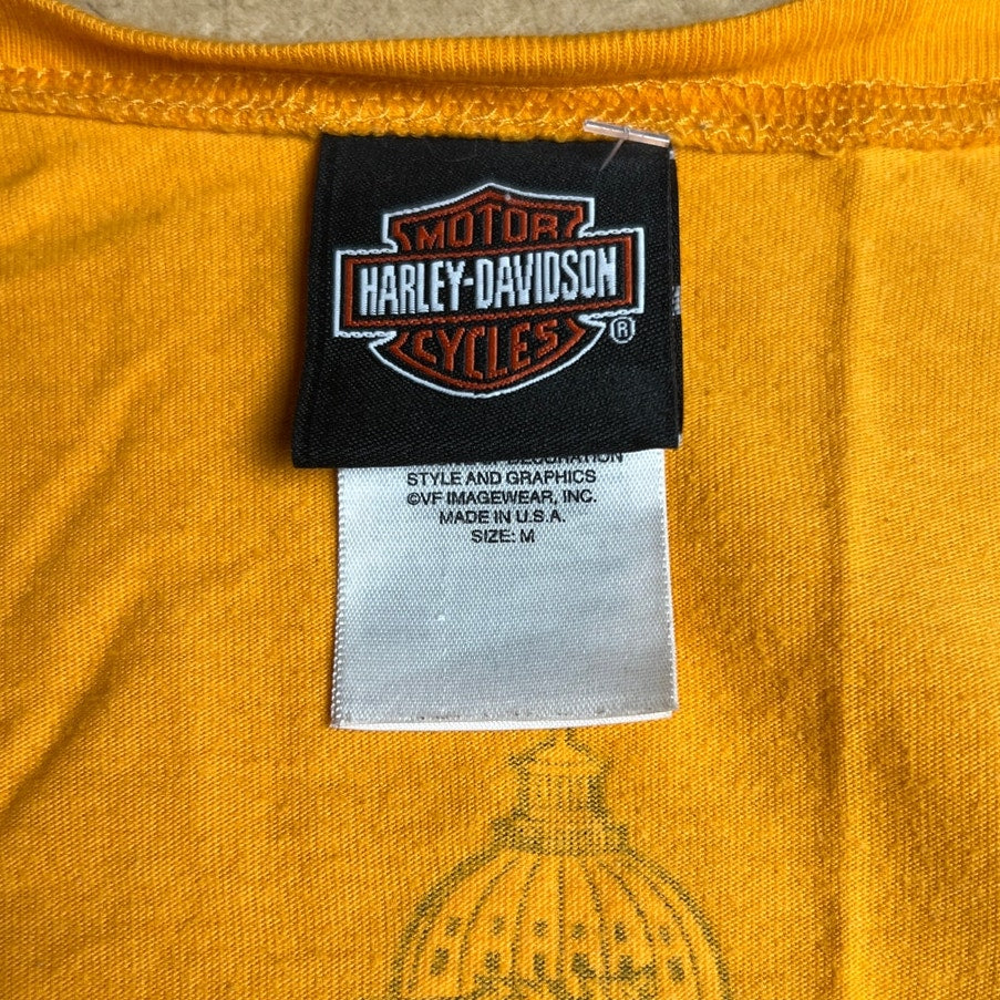 Harley Davidson Women T-Shirt Long Sleeve Yellow Moto Biker Scoop Neck Size M