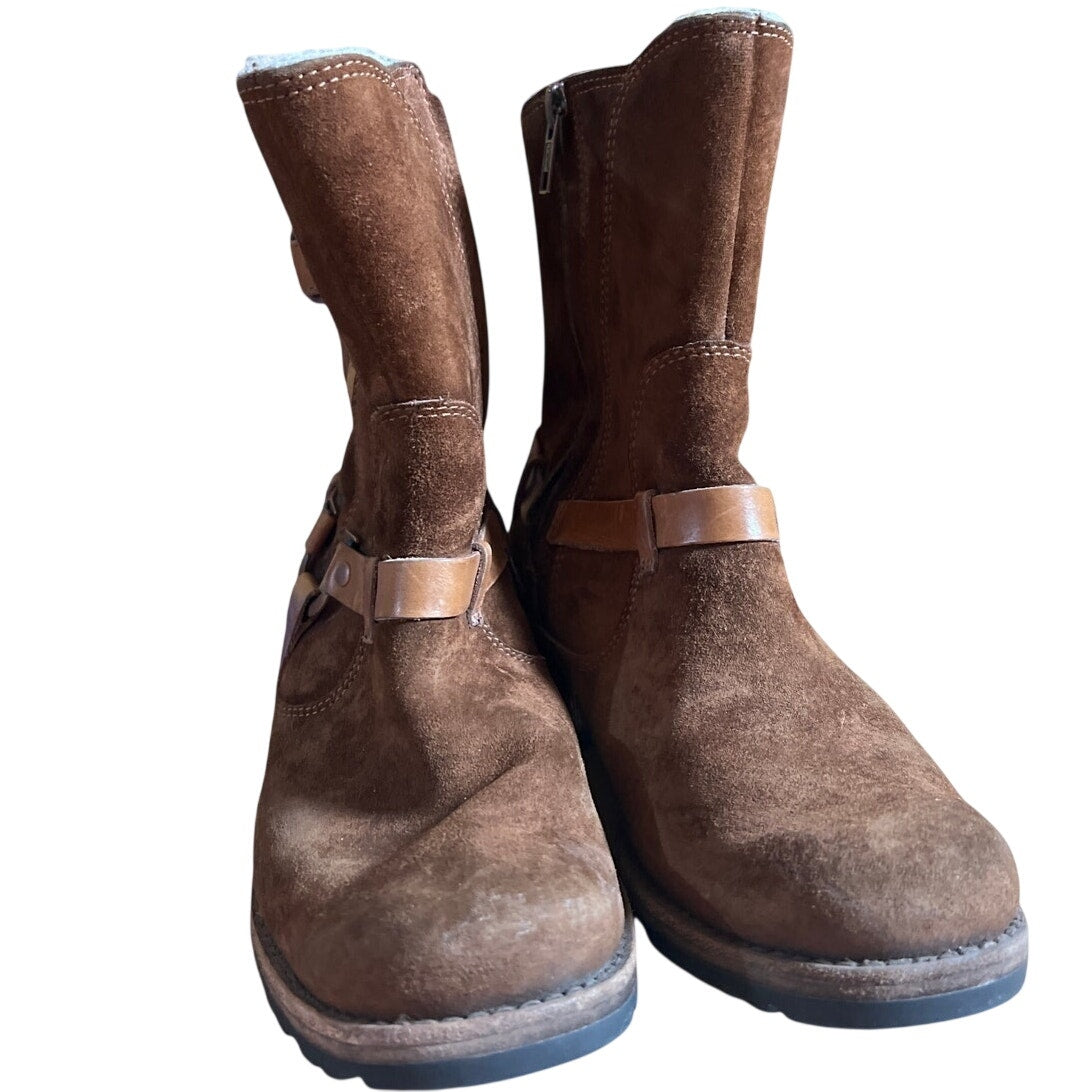 UGG Endell Harness Genuine Sheepskin Boots Sz 5 Chestnut Brown Suede