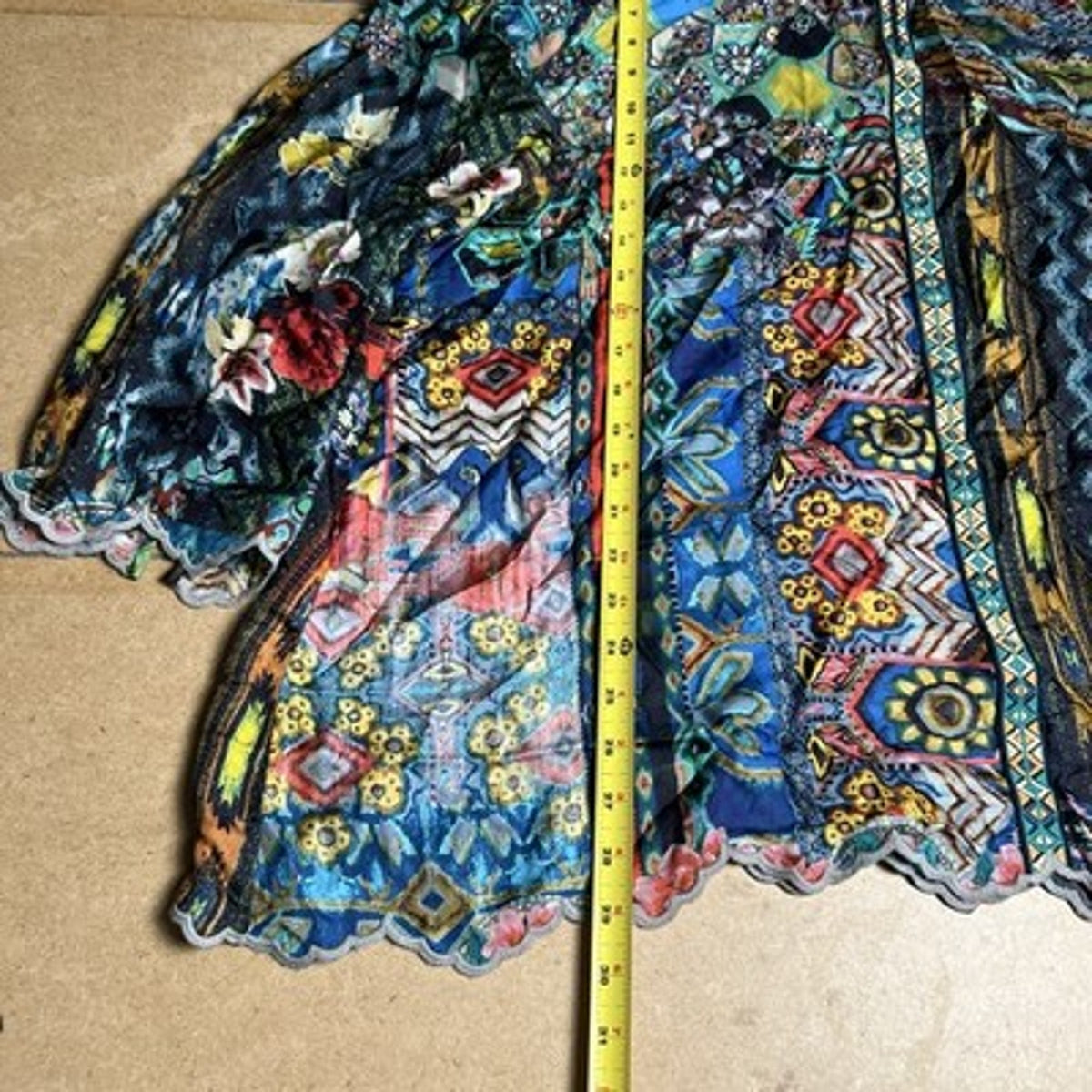 Johnny Was Blouse Womens 1X Multicolor Kimono V-Neck Rayon Zip Sheer Embroidered