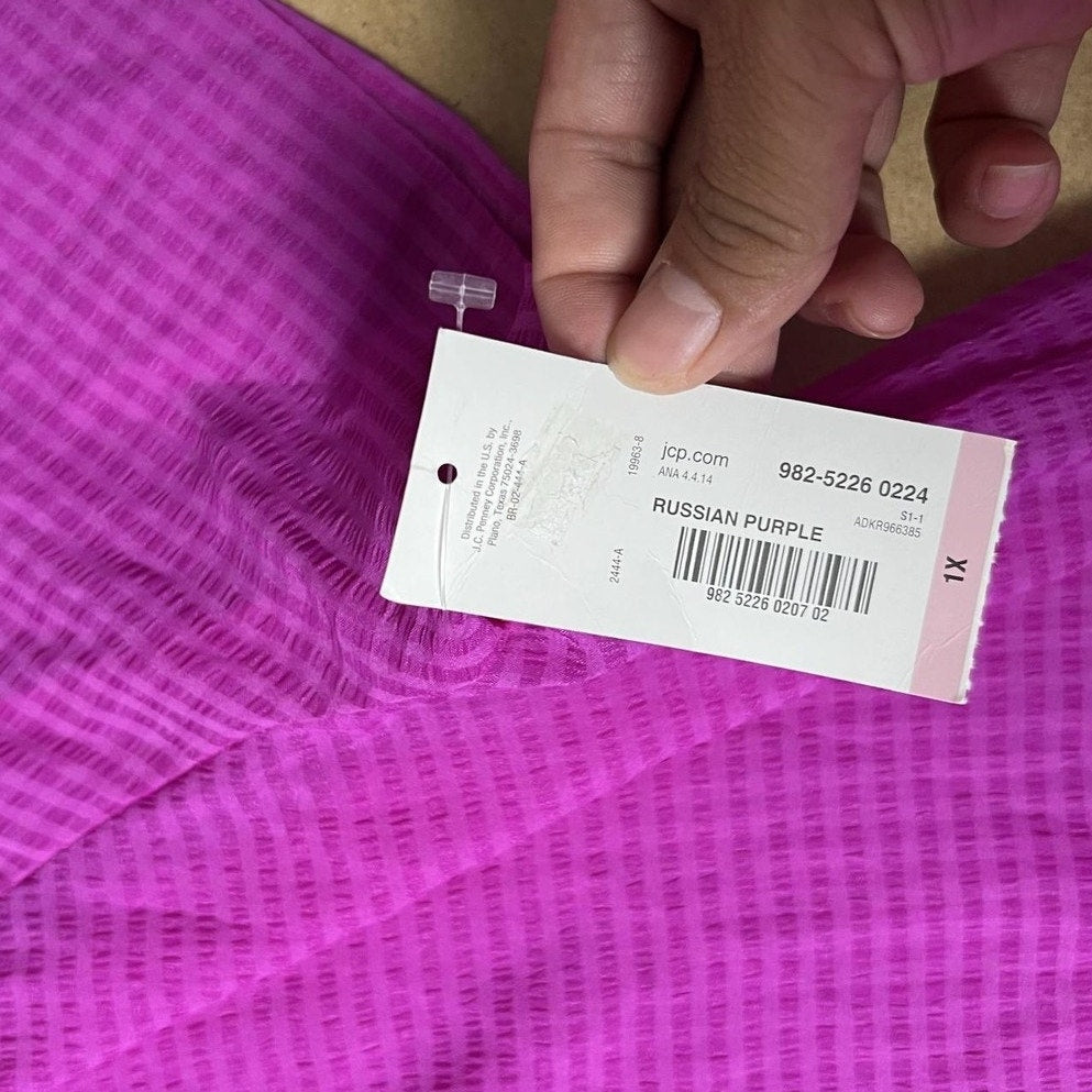 A.n.a Blouse Womens 1X Purple Scoop Neck Short Sleeve Pleated Elastic Waist