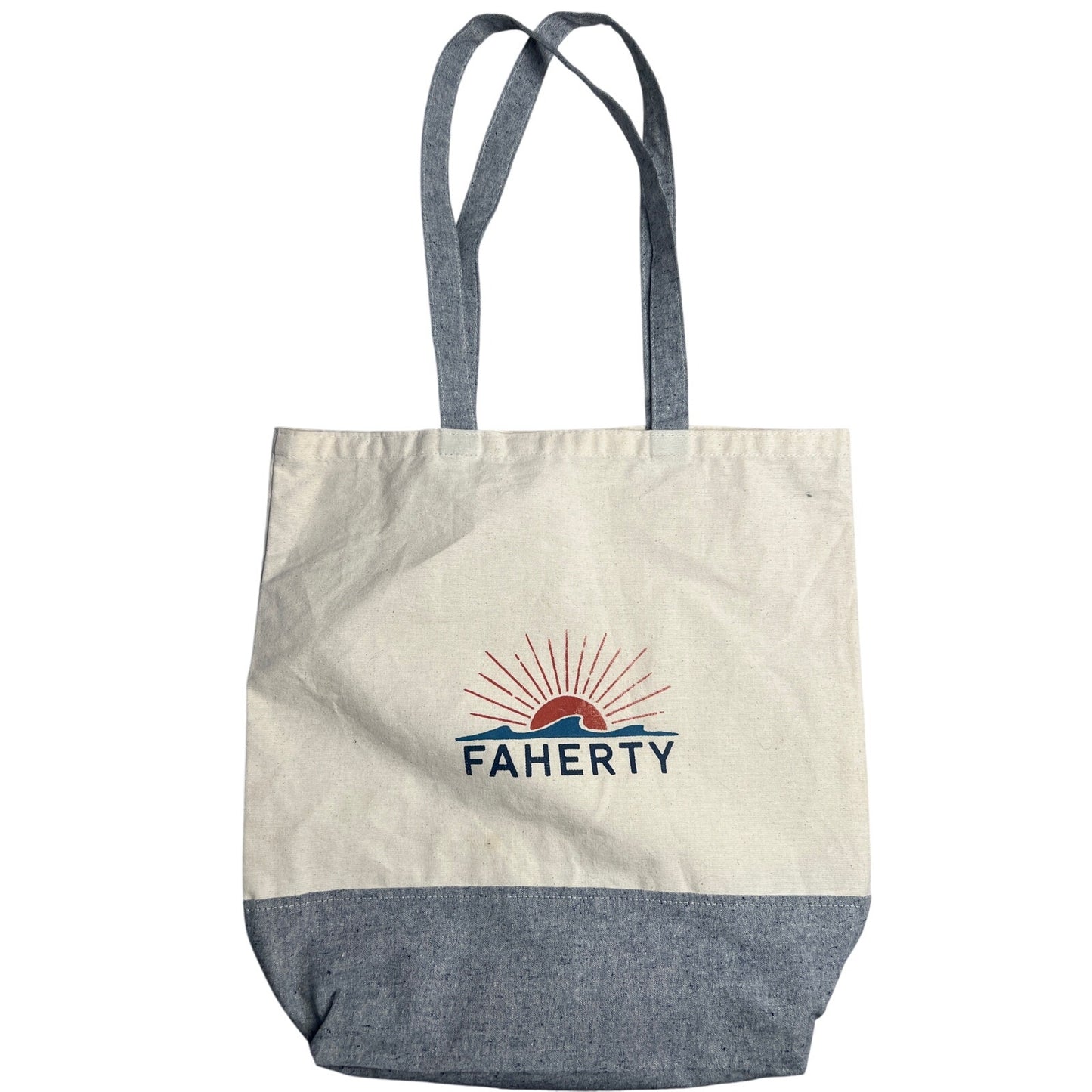 Faherty Tote Bag Canva White & Gray 100% Cotton