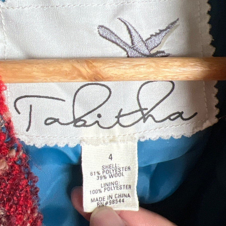 Anthropologie Tabitha Moretown 4 Tweed Ruffle Red Plaid Career Blazer Jacket
