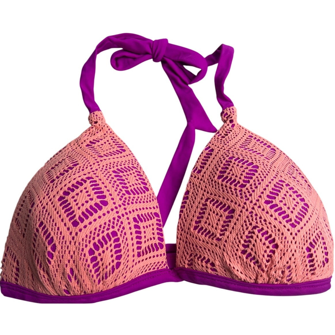 Hula Honey Coral Purple Swimsuit Bikini Crochet Push-up Top Large L