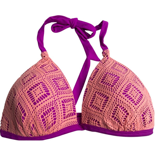 Hula Honey Coral Purple Swimsuit Bikini Crochet Push-up Top Large L