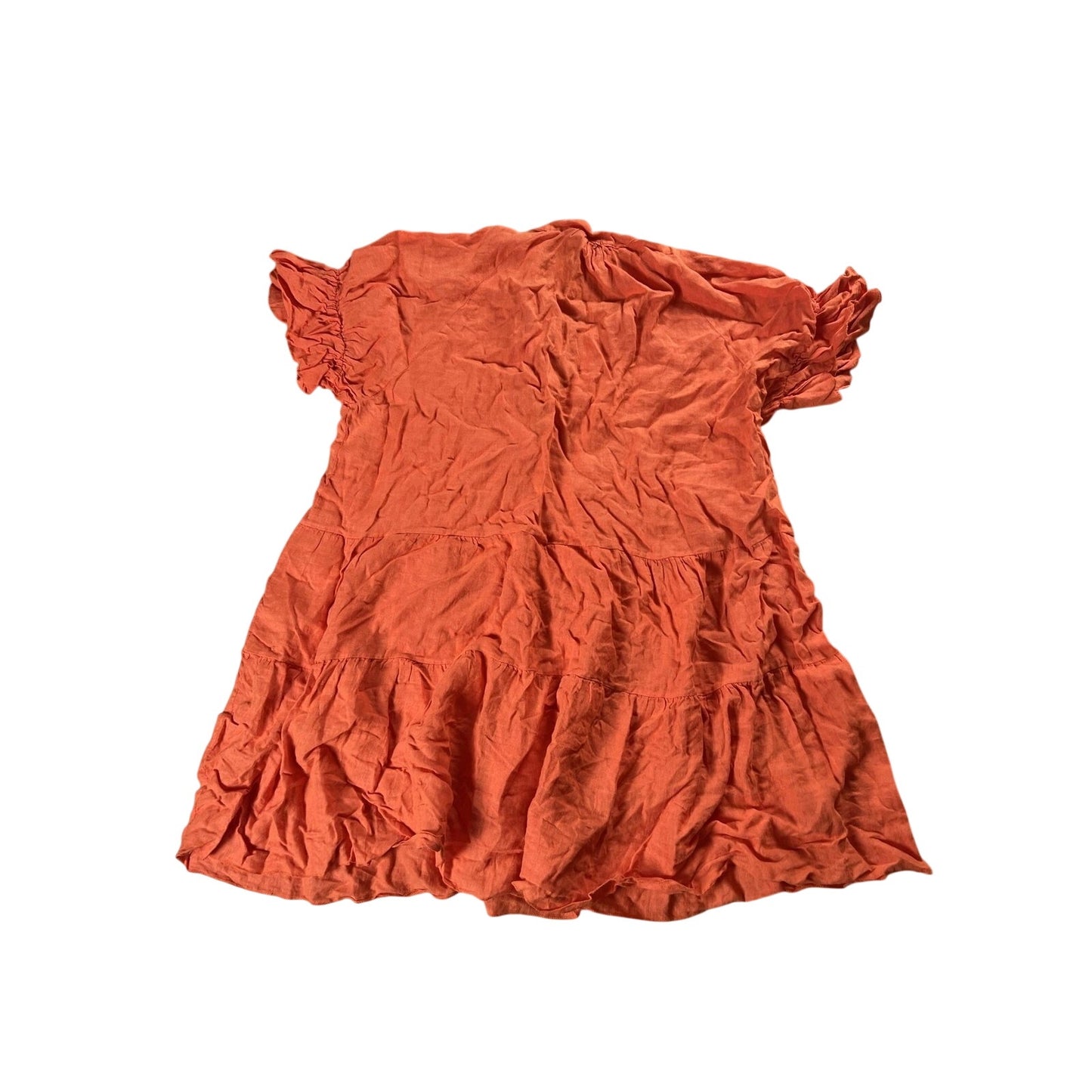 Wodemaya Dress Womens L Orange Blouson Short V-Neck Linen Ruffle Italy
