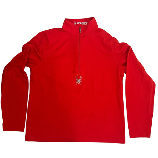 Spyder Mens Quarter Zip Short Jumper Medium Solid Red Pullover Long Sleeve