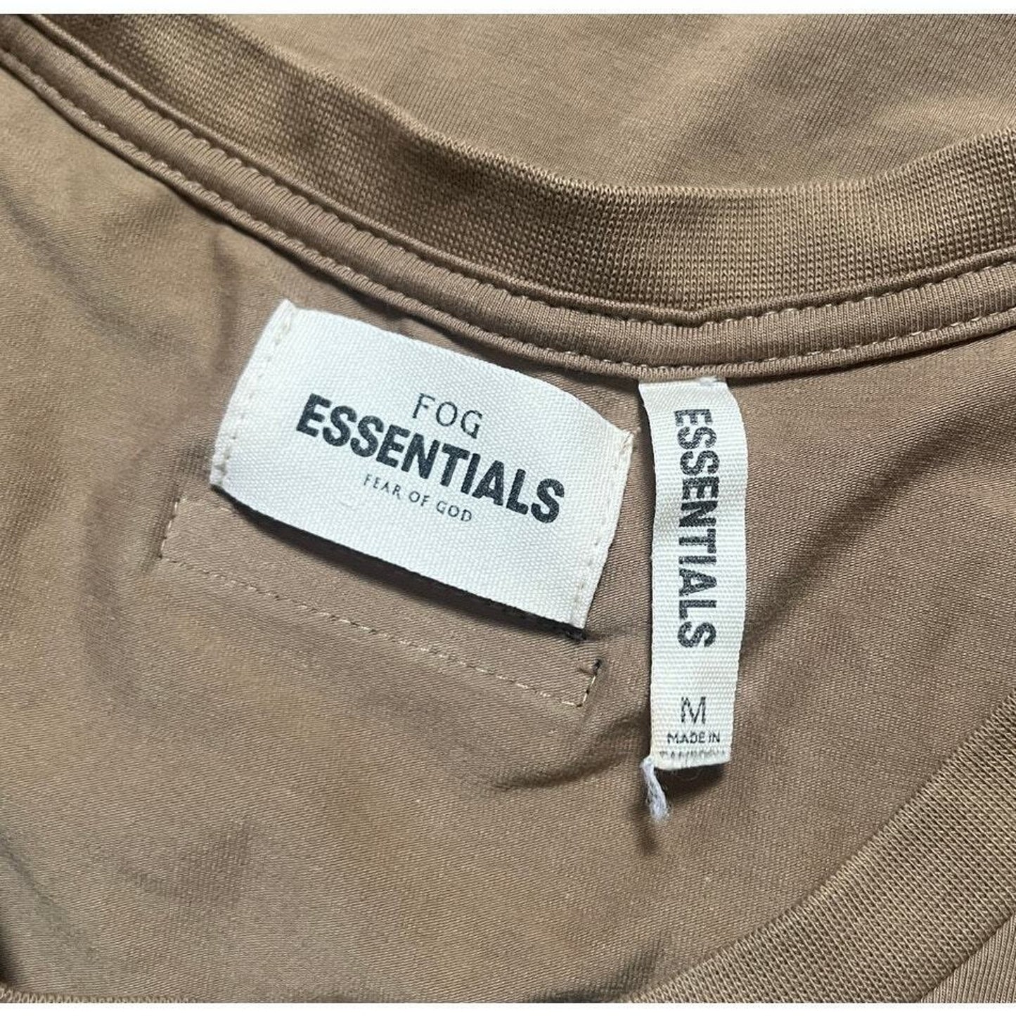 Essentials Inspired Fear of God FOG Tan Text T Medium Shirt *Minor Stains*