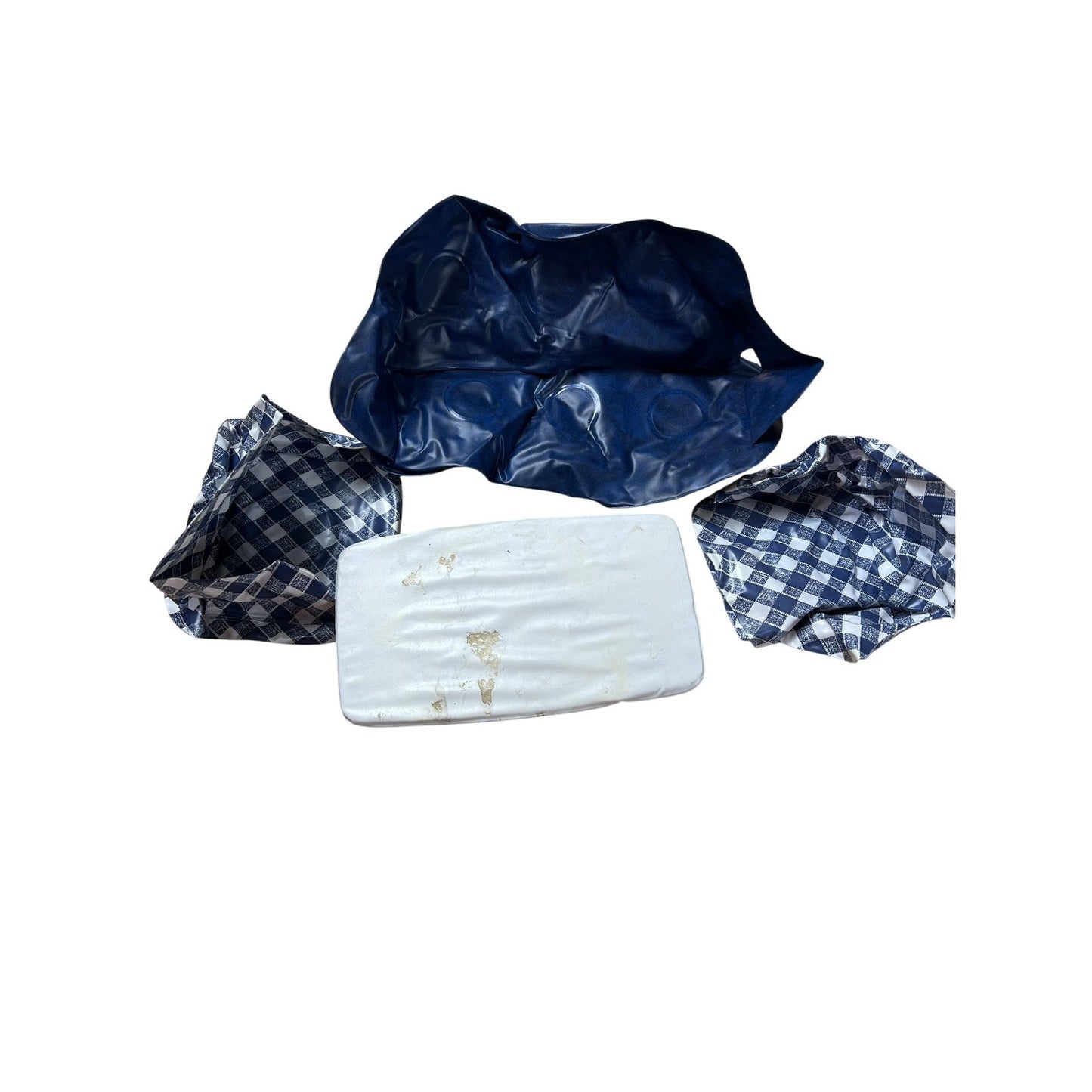 Blue White Gingham Inflatable Cushion Tray Set 4 Piece Vinyl Taiwan Picnic Pool