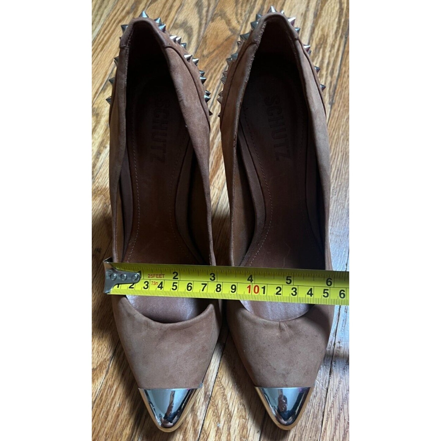 Schutz Women's Metallic Spike Pointed Toe Slip On Heels Size 8 B Medium