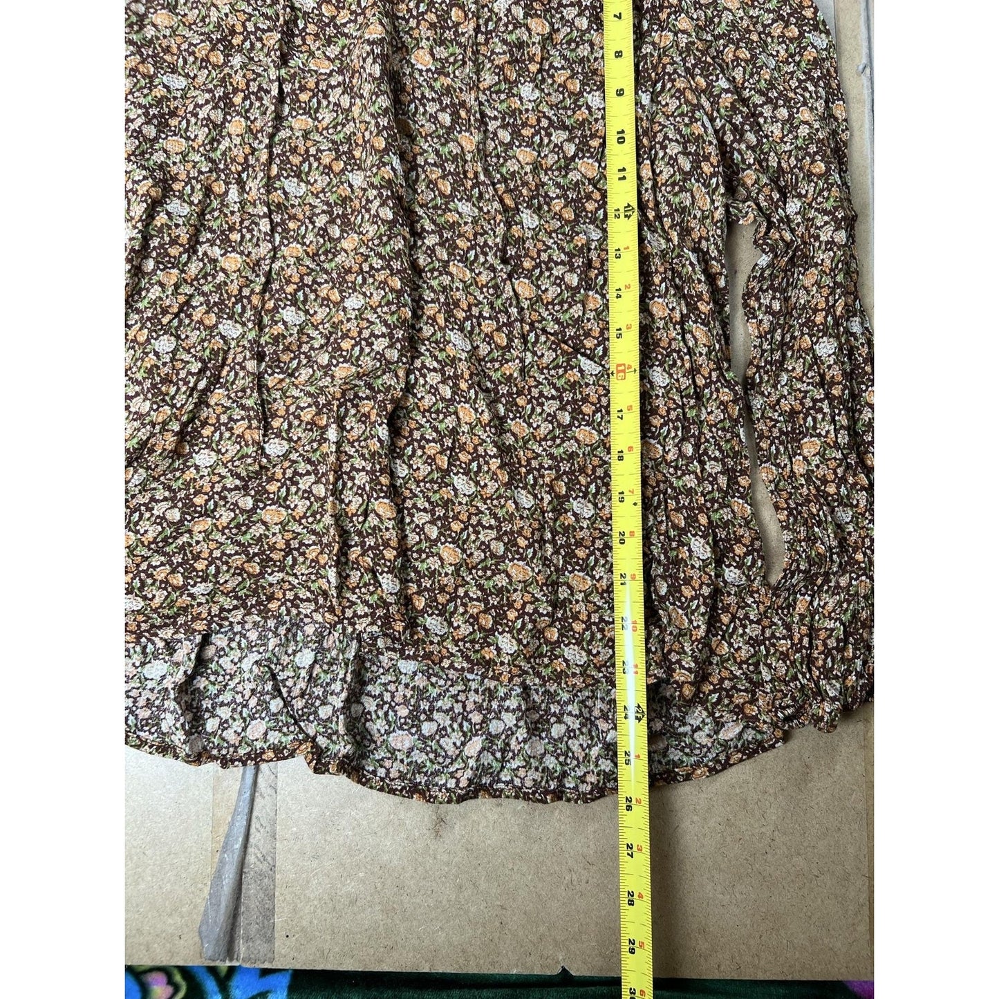 Natural Life Blouse Womens M Brown Tunic Floral Rayon Puff Sleeve Casual
