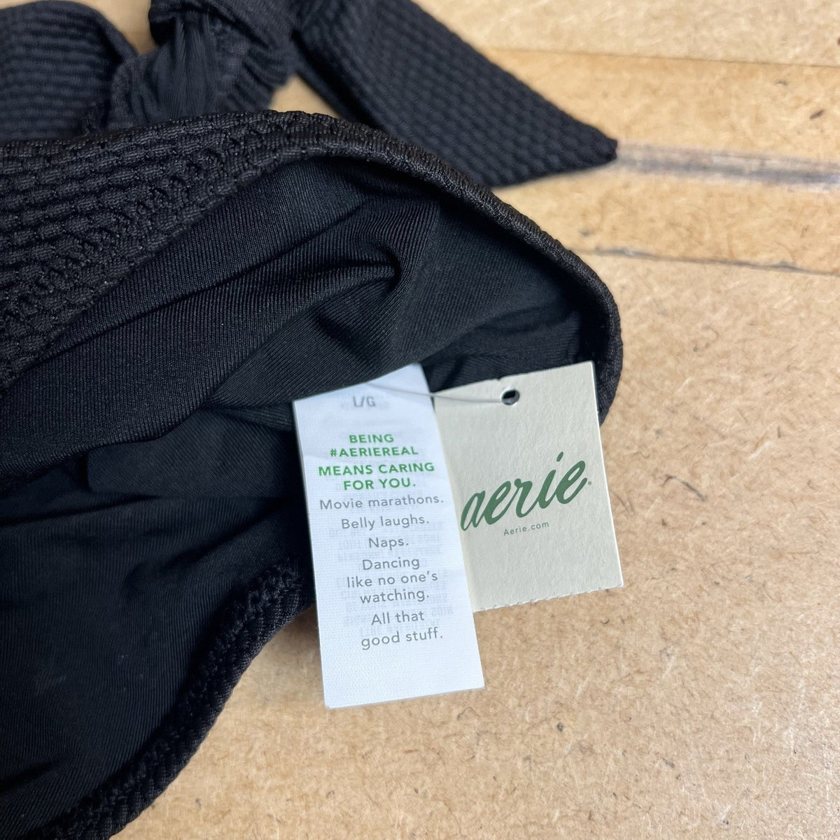 NWT Aerie One Piece Womens L Black Cheeky Cutout Lined Adjustable Bow Side Tie