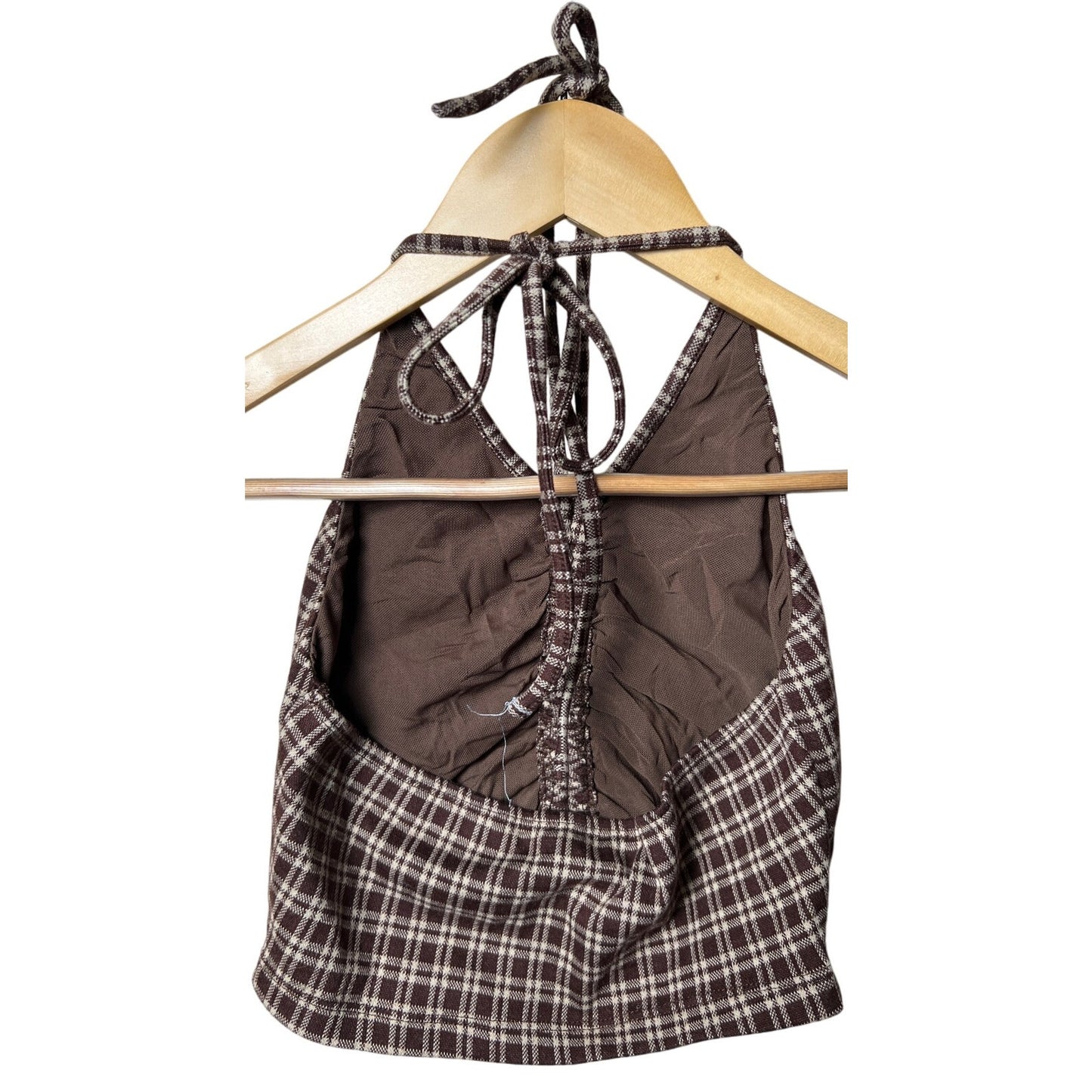 Princess Polly Size 6 Plaid Tie Top Brown