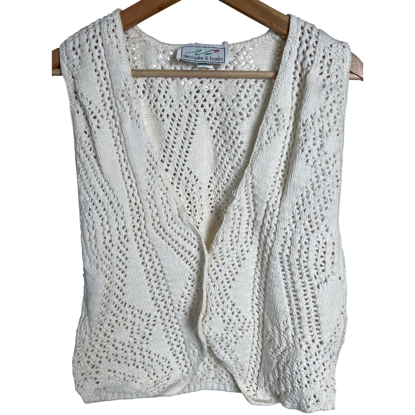 Vintage Christopher & Banks Women's Cream and White Gilet