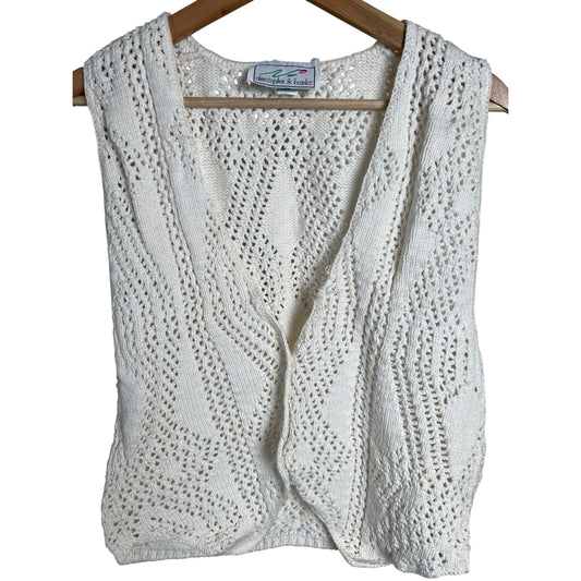 Vintage Christopher & Banks Women's Cream and White Gilet