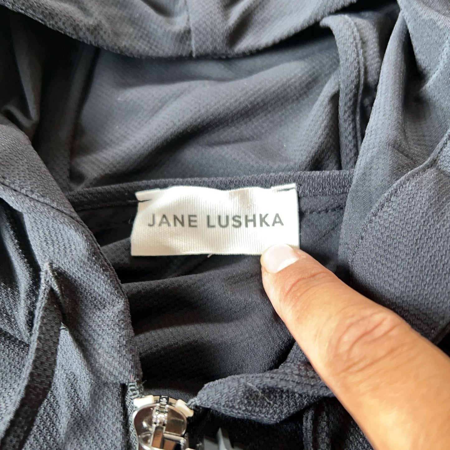 JANE LUSHKA Tunic Womens M Black Hooded Adjustable Pockets Waffle-Knit