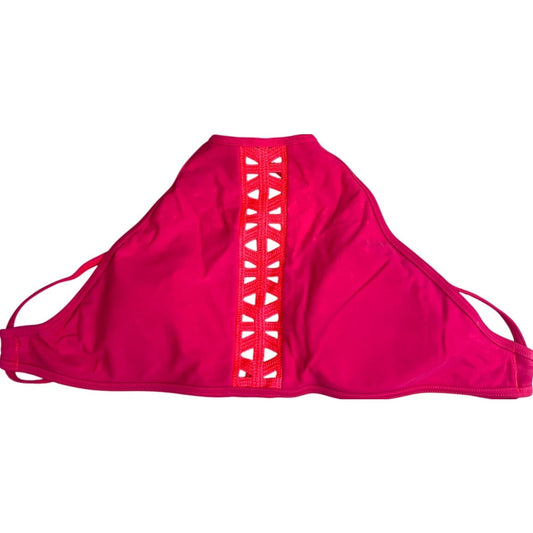 Aerie High Neck Crop Bikini Top Pink Cross Strap Back Tie Small S