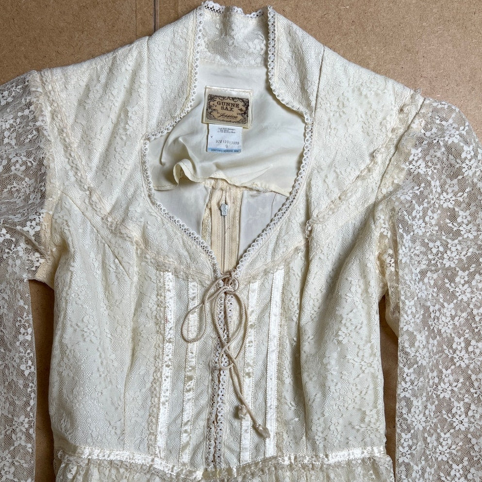 Vintage Gunne Sax White Lace Prairie Gown Dress Size 9