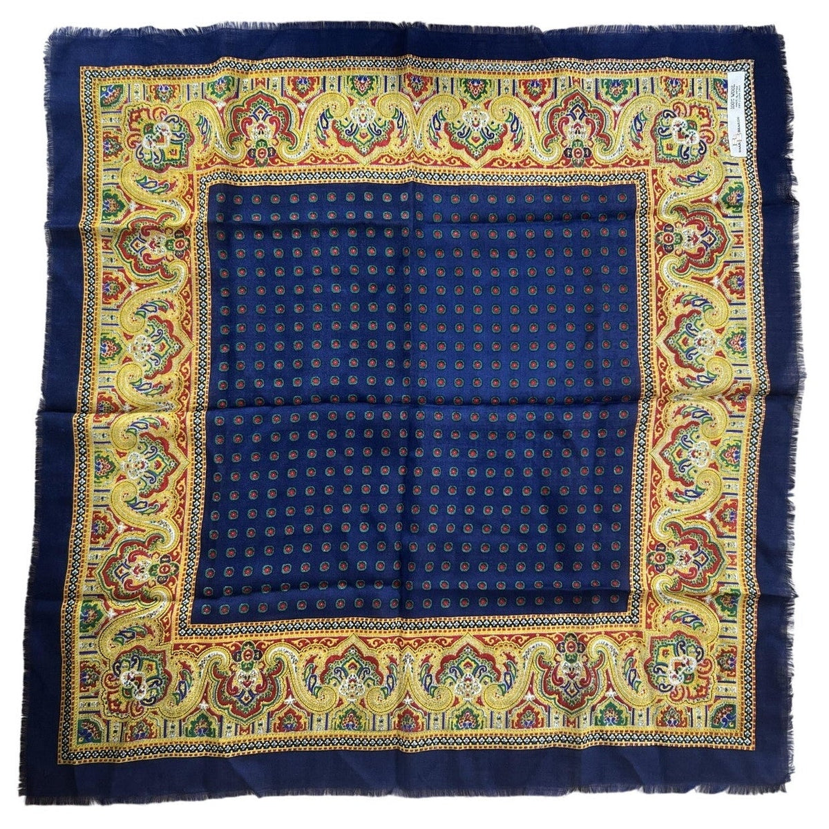 Baar & Beards Kerchief Mens One Size Blue Wool Square Scarf Paisley Italy