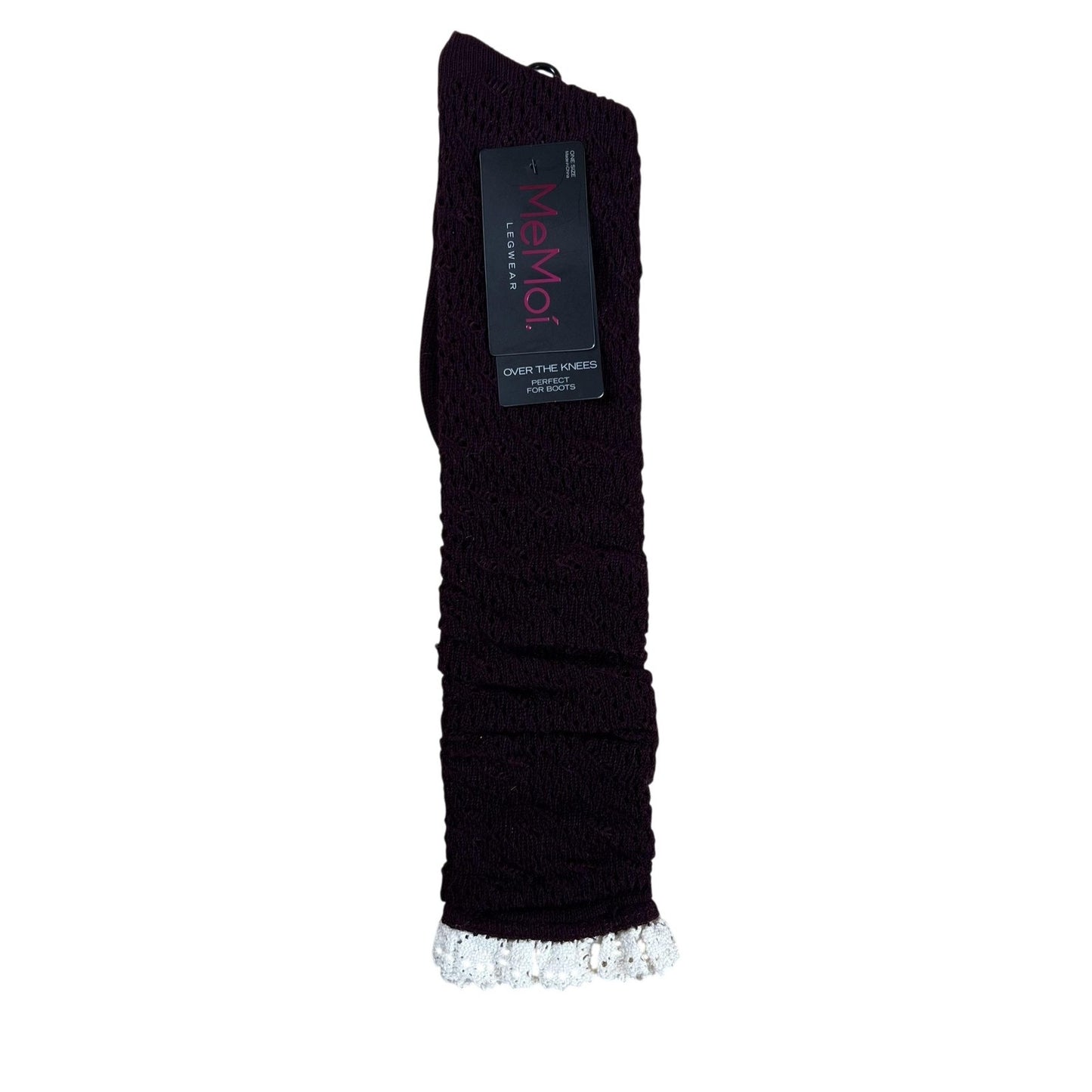 MeMoi Socks Womens One Size Purple Over The Knee Knitted Lace Trim Knee Highs