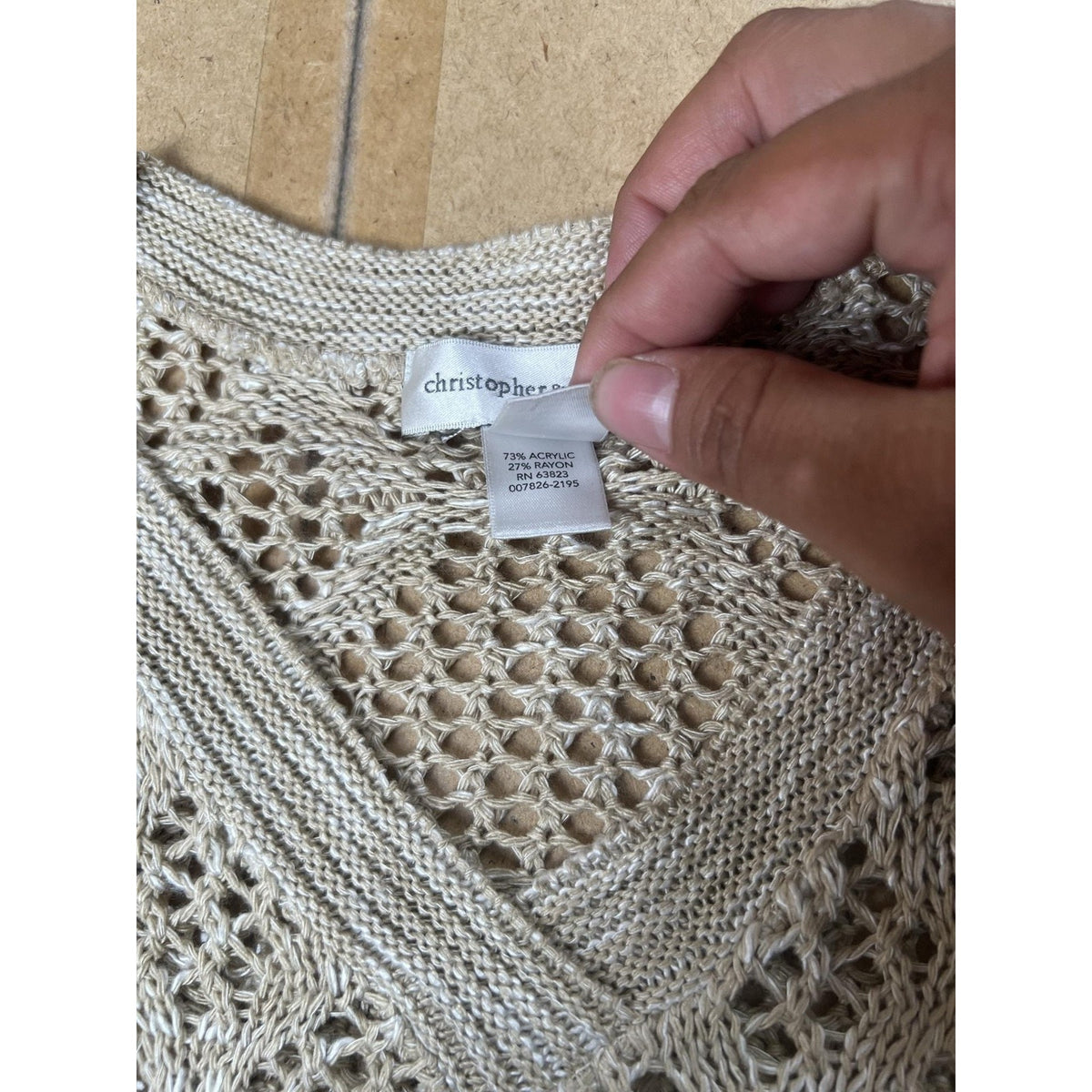 Christopher & Banks Tunic Womens S/M Beige Crochet Button Lightweight V-Neck