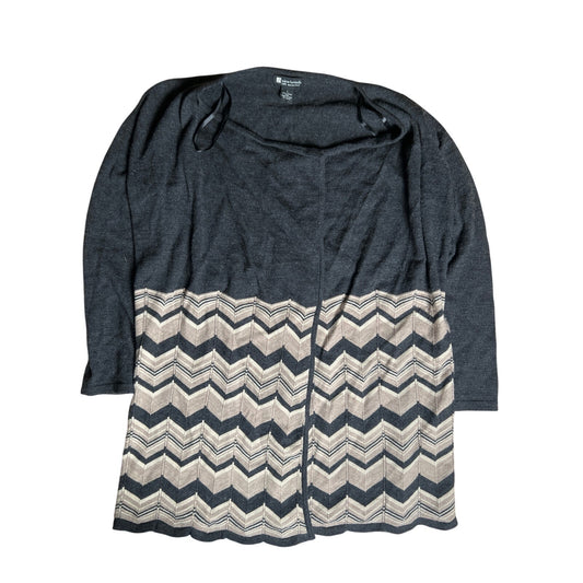 Valerie Bertinelli Gray/Cream 100% Merino Wool Open Cardigan Sz Large