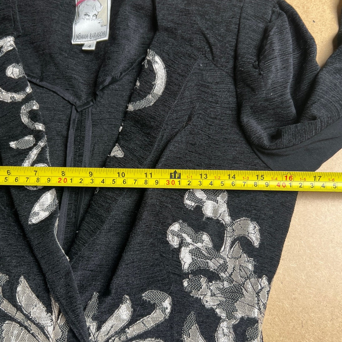 Yoana Baraschi Lace Embroidered Black/White Womens Suit Jacket Size 4