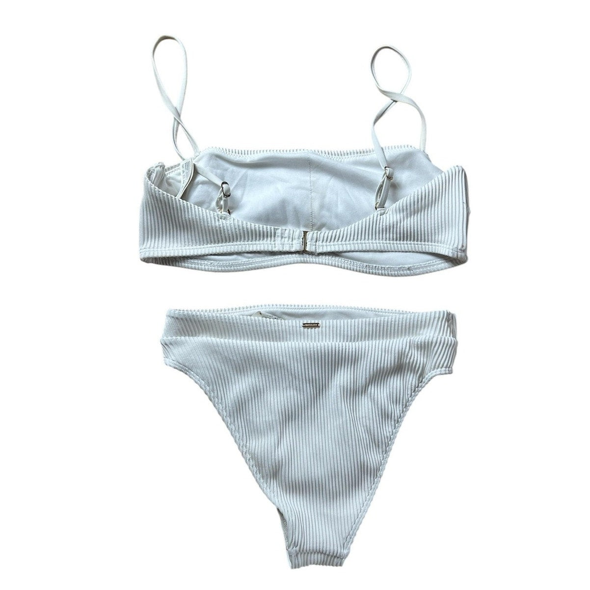 Hollister Bikini Swimsuit Womens Small White Ribbed Bralette Top Bottom Set