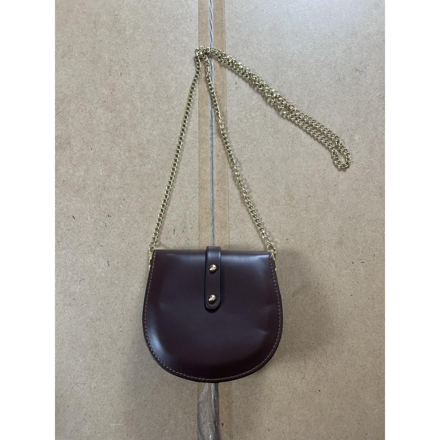 Vera Pelle Crossbody Bag Womens Small Brown Leather Blue Lined Gold Chain Strap