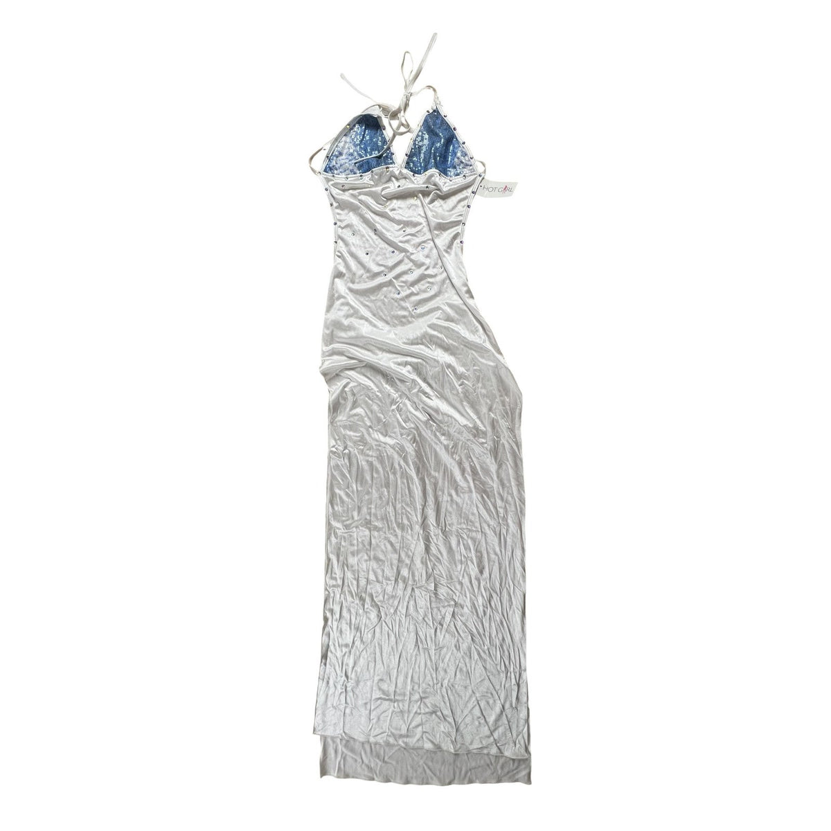 HOT GIRL Dress Womens One Size White Maxi Bodycon Halter Sequin Backless Party