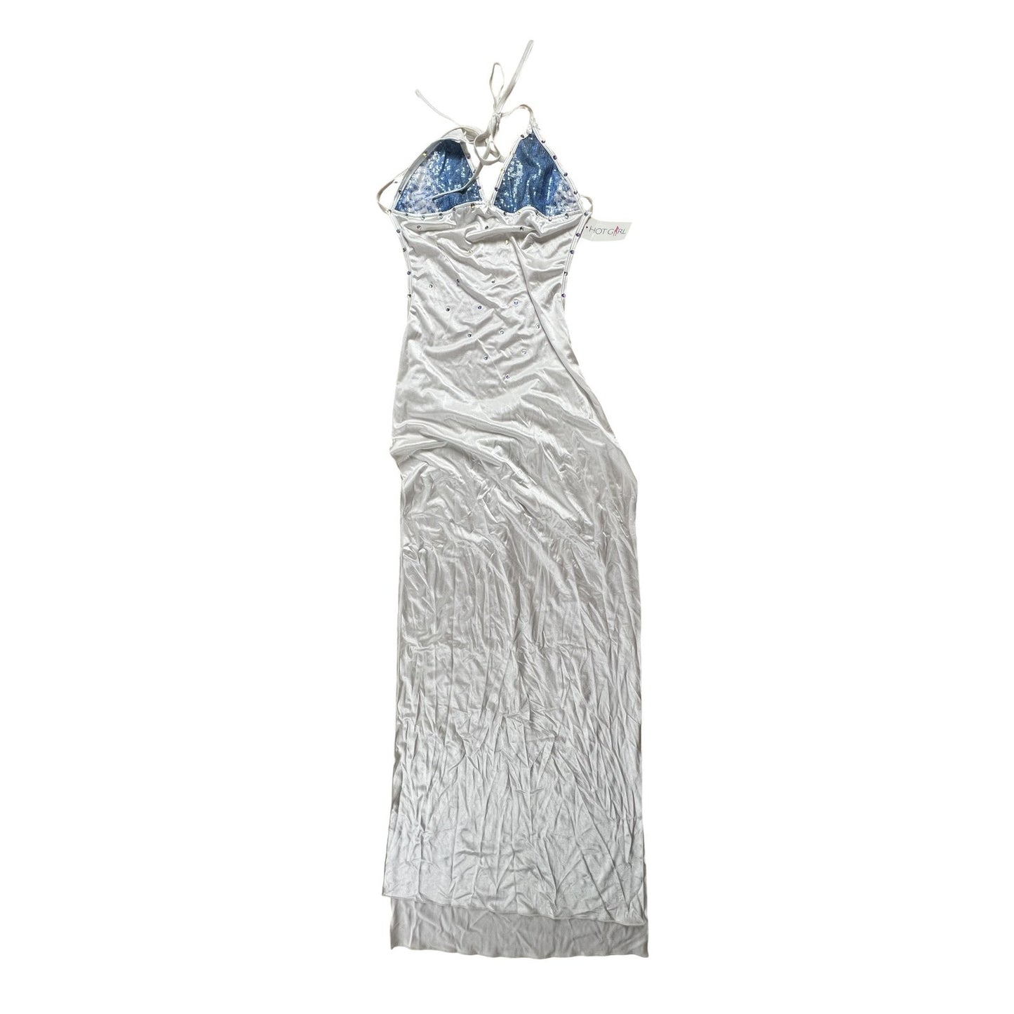 HOT GIRL Dress Womens One Size White Maxi Bodycon Halter Sequin Backless Party