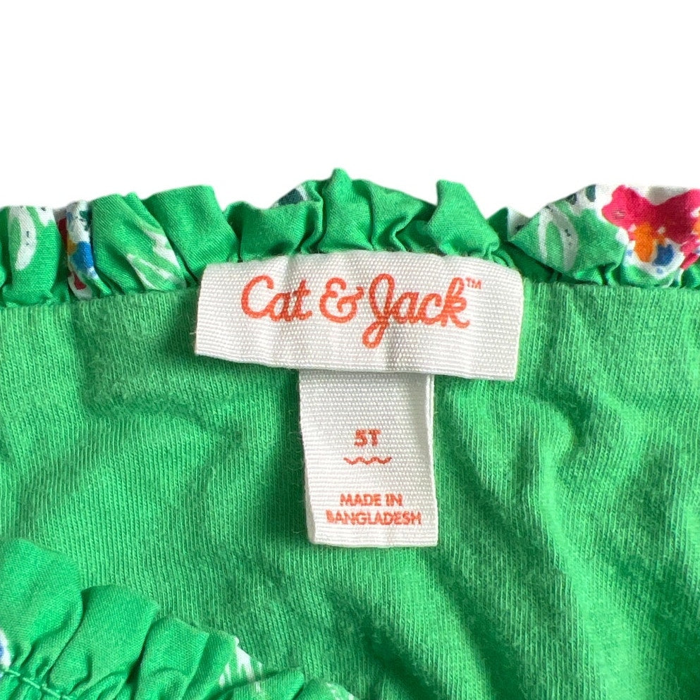 Cat & Jack 5T Toddler Green Floral Smocked Dress