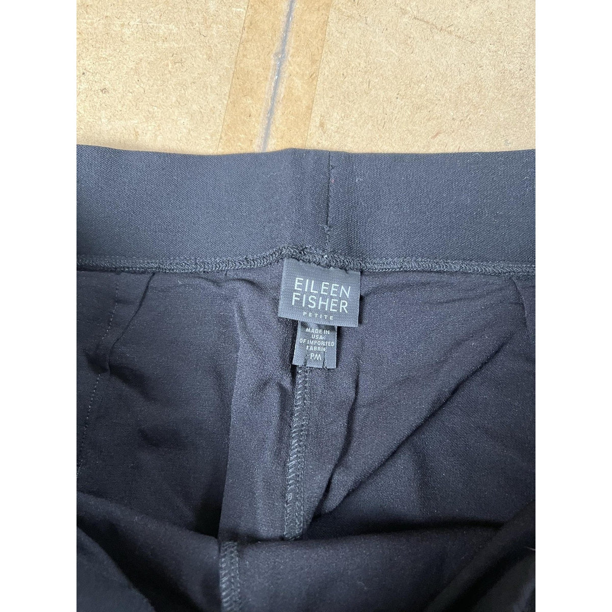 Eileen Fisher Pants Womens PM Petite Black Jersey Knit Elastic Waist Pockets