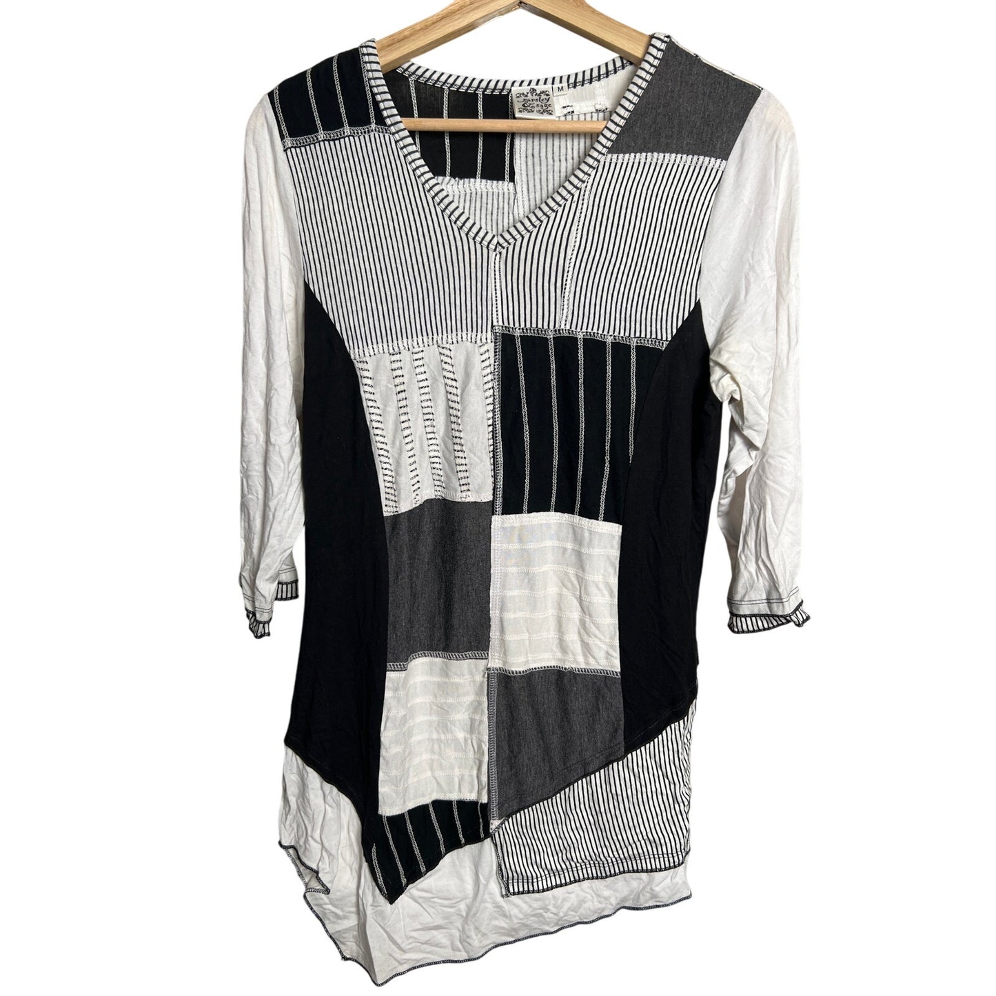 Parsley & Sage Medium Gypsy Boho Patchwork Asymmetrical Top