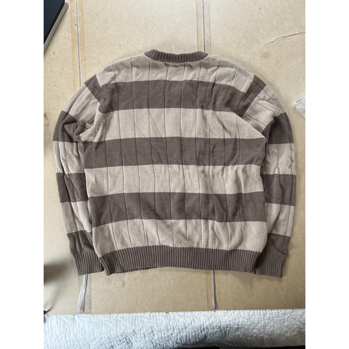 Oscar De La Renta Sweater Mens XL Brown Striped V-Neck Pullover Cotton Knit