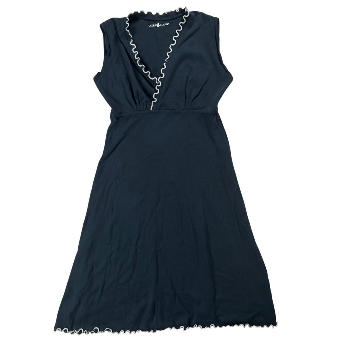Laura Hlavac Womens Dress Size M Black V-Neck Stretch Ruffle Short Sleeve