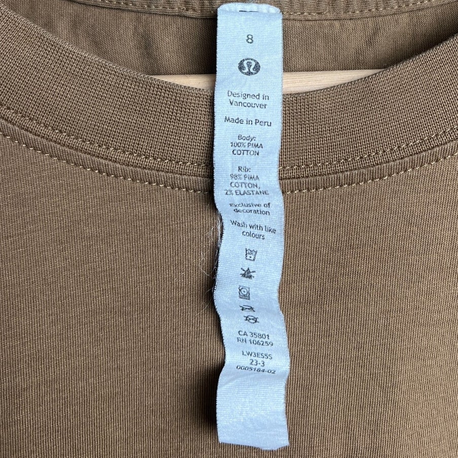 Lululemon 100% Pima Cotton Shirt Compass Size 8 Brown Earth Tone