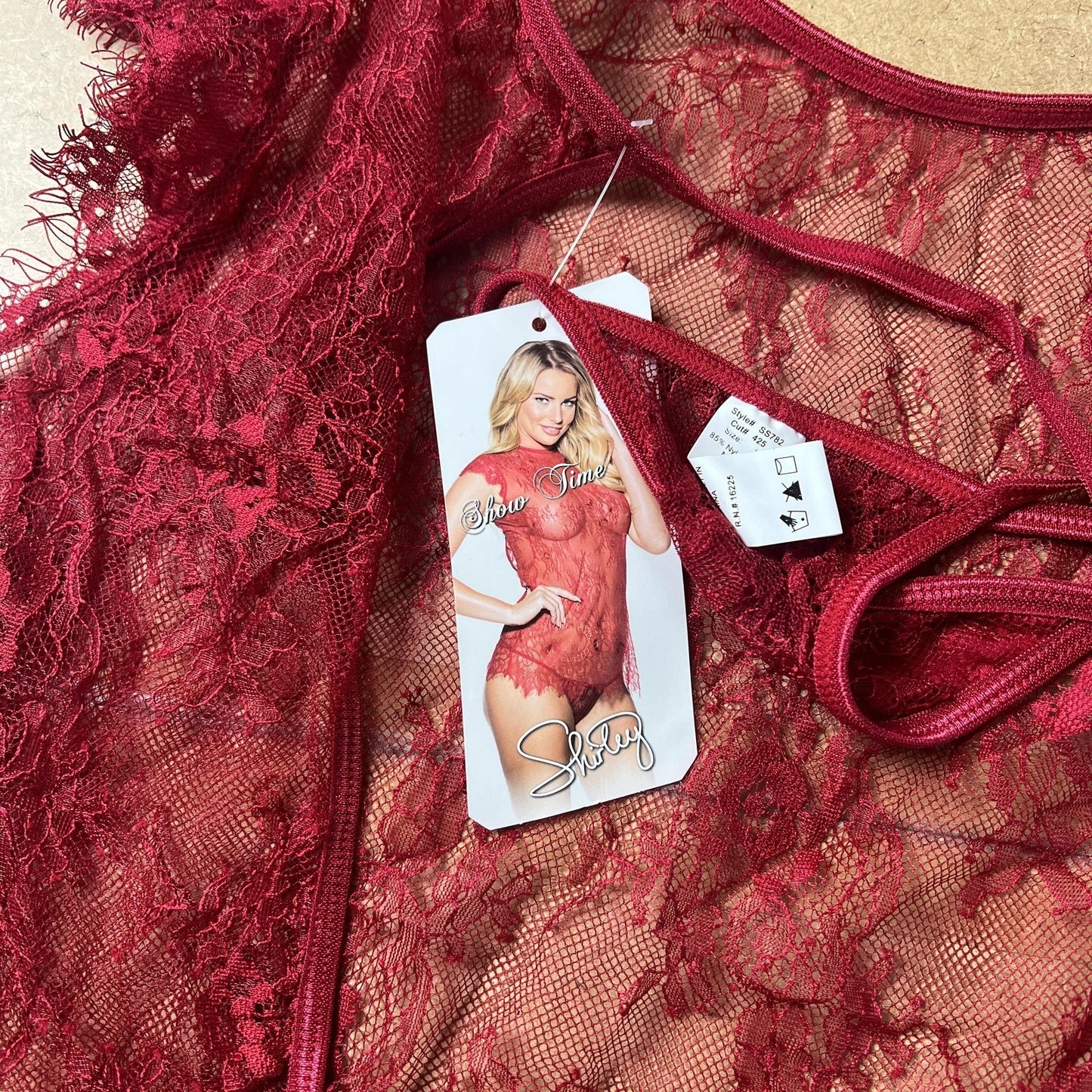 Shirley Chemise Womens S Red Lace Sheer Short Sleeve Scalloped Hem Sexy