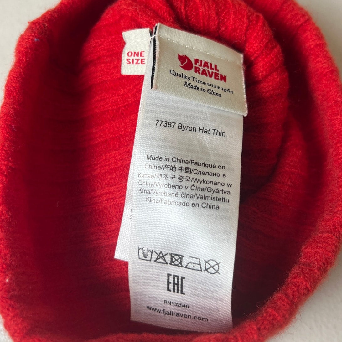 Fjall Raven Byron Hat Red Thin One Size Beanie W/ Holes