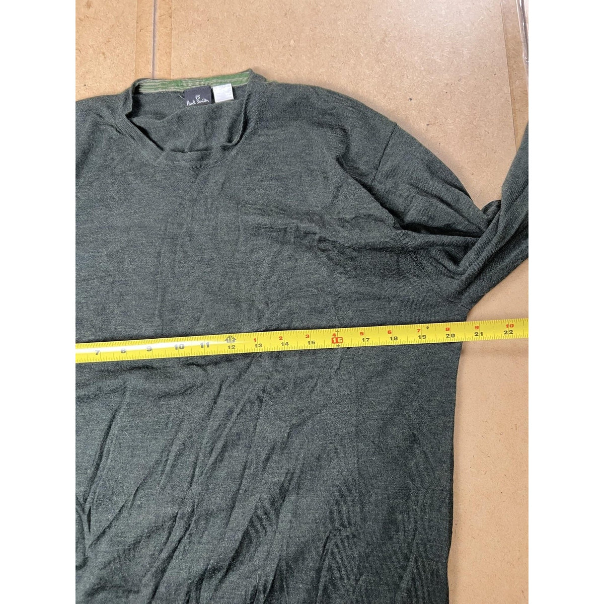 PS Paul Smith Shirt Mens XL Green Wool Crew Neck Long Sleeve Embroidered