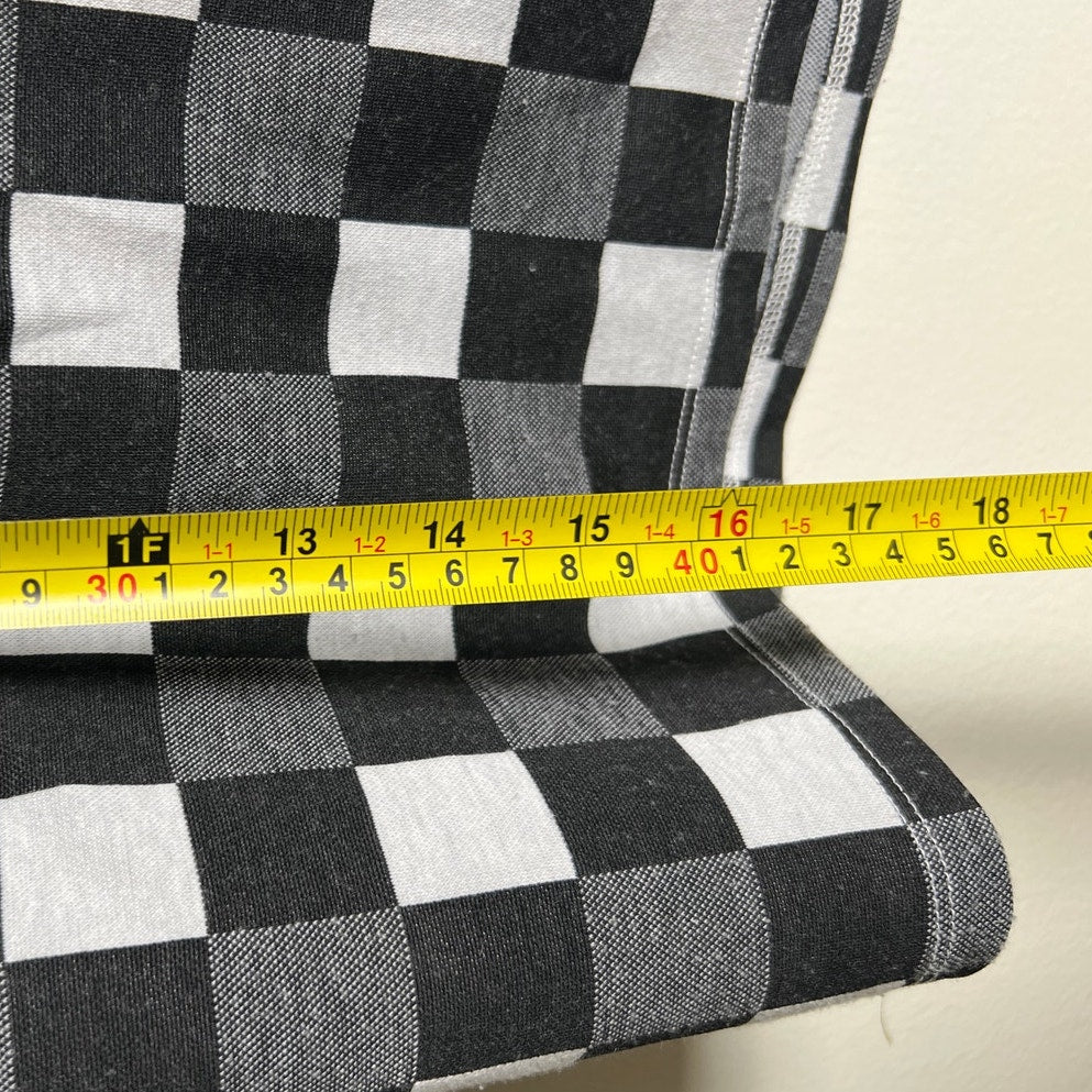 BP Women's Size 1X Black White Gingham Cutout Front Short Sleeve Checkered Top