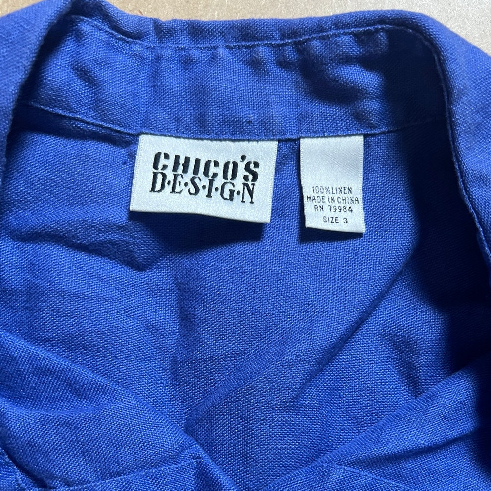 Vintage Chico's Design Blue Button-Up Blue Women Blouse Size 3