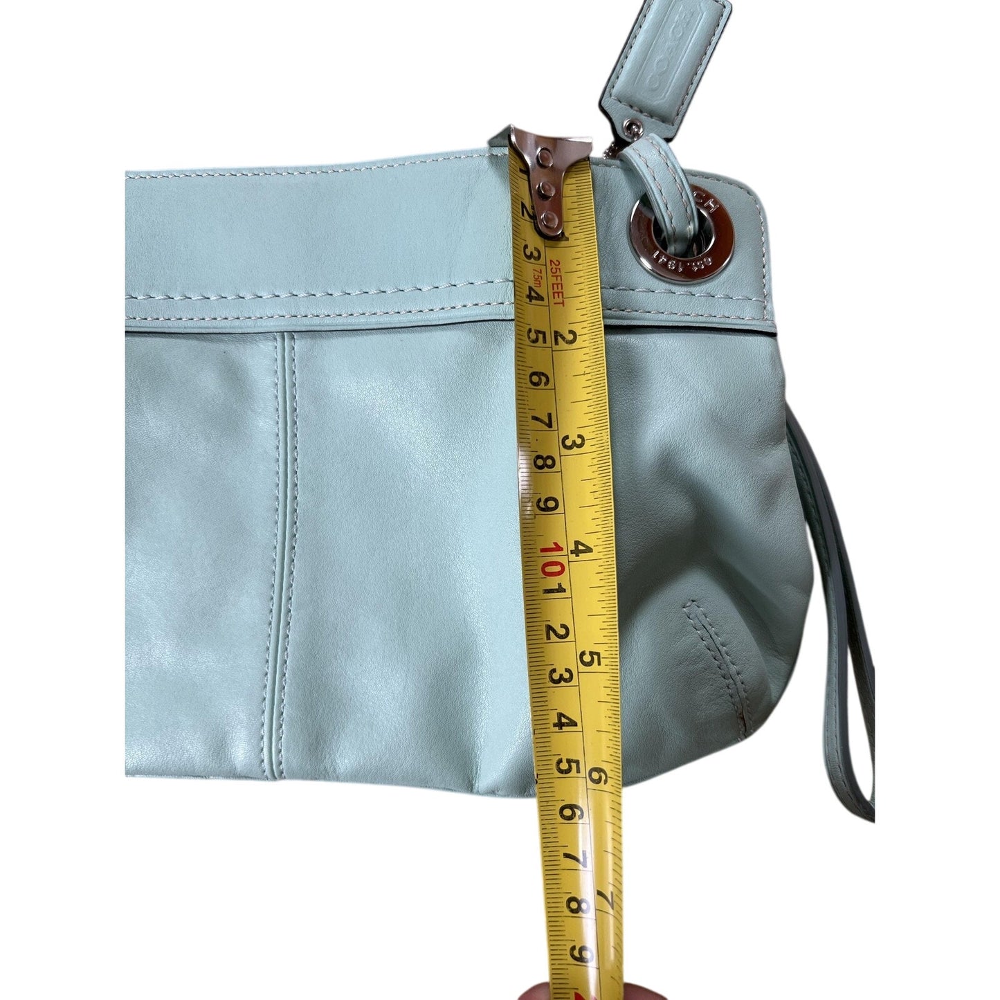 Coach Clutch Bag Womens Small Green Leather Magnetic Grommet Inner Pockets