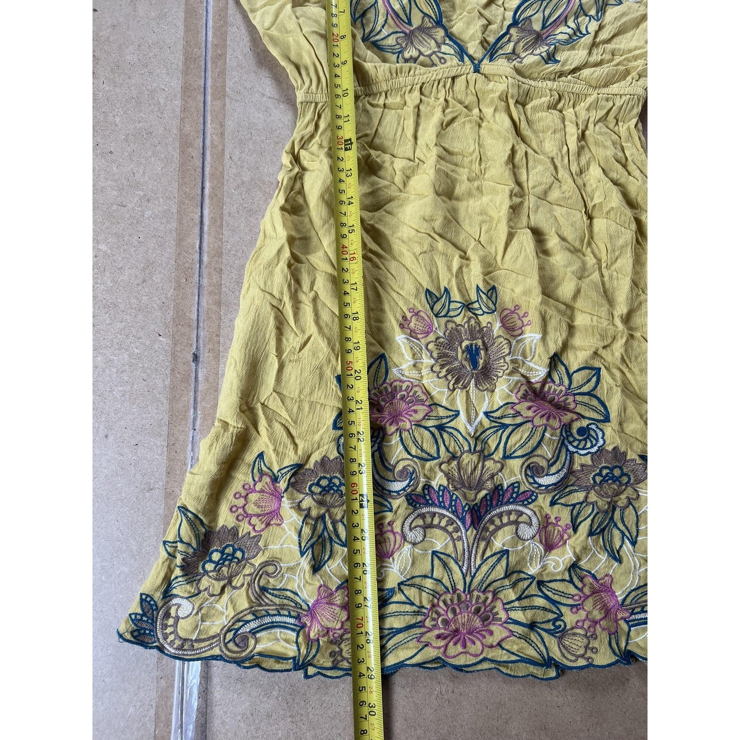 Flying Tomato Tunic Womens S Yellow Embroidered Kimono Sleeve V-Neck Rayon