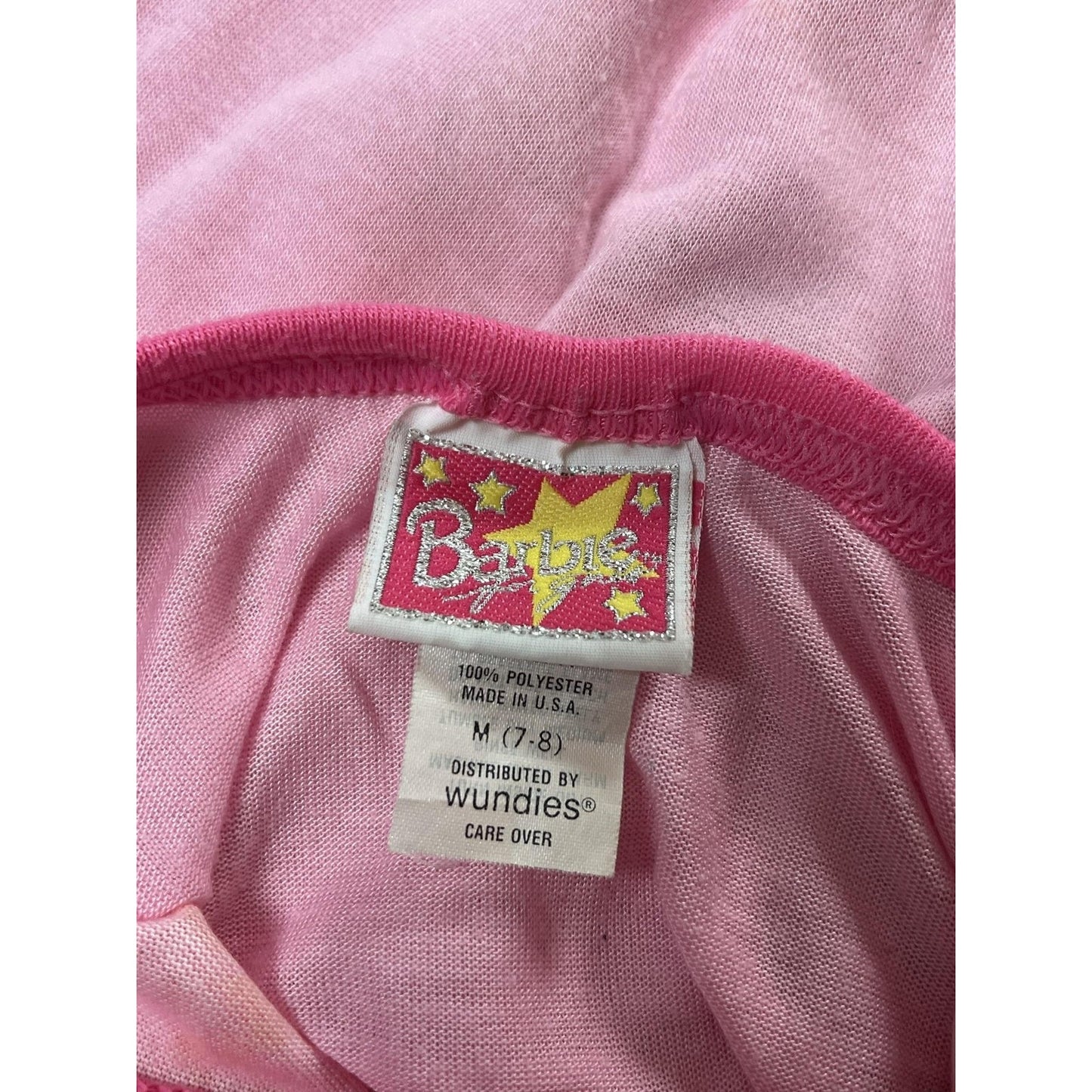 Vintage Barbie Sleepshirt Girls 7-8 Pink Graphic Ruffle Hem Knit USA 90s