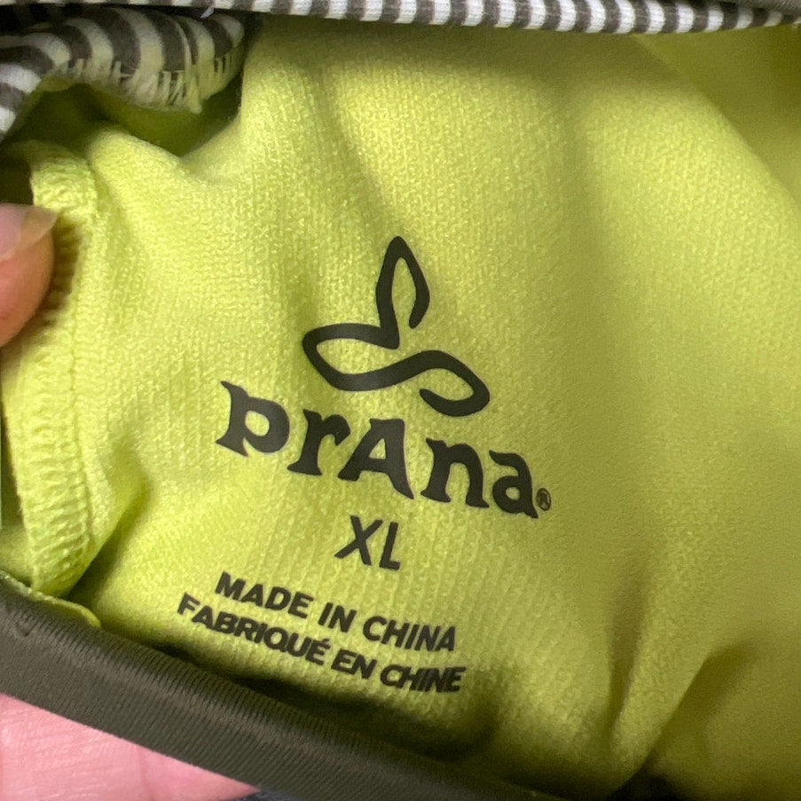 Prana Large XL Bikini Top Brina Halter Green Stripe Pad Swim Suit