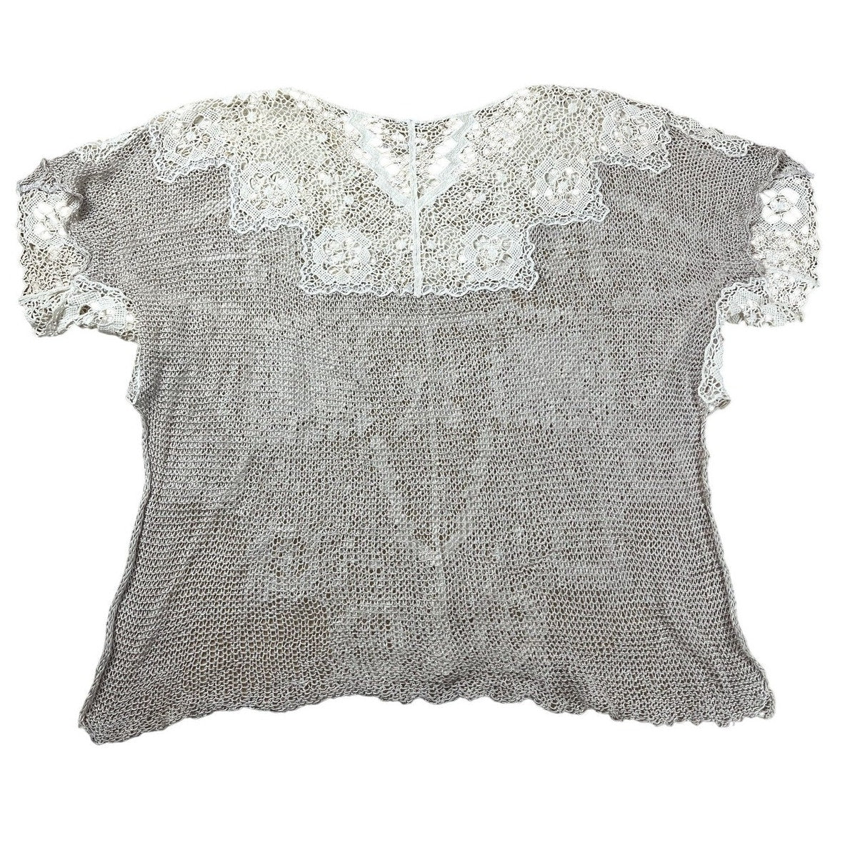 TRIPP Shirt Women's XS/S Beige Linen Lace Crochet Embellished Summer Beach