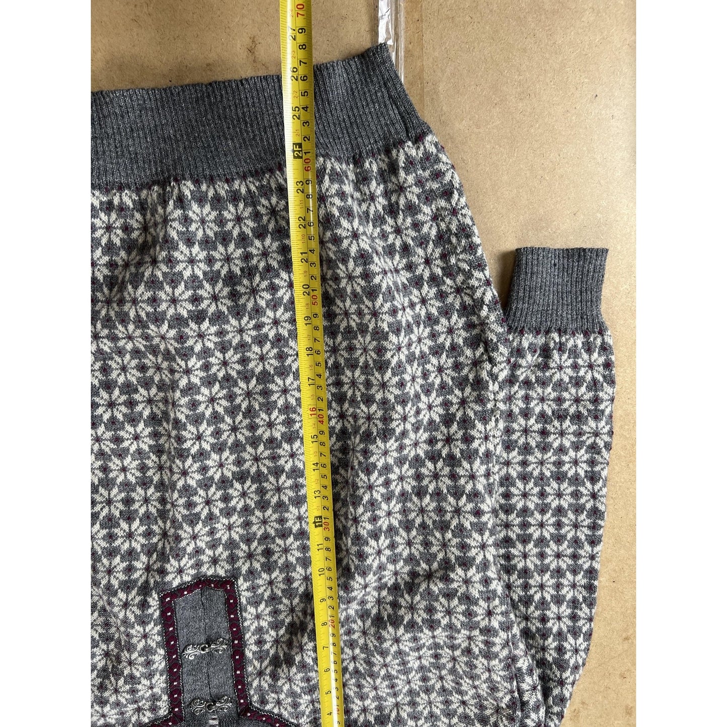 Sweater Mens L Gray Fair Isle Wool Pullover Collarless Button Heavyweight