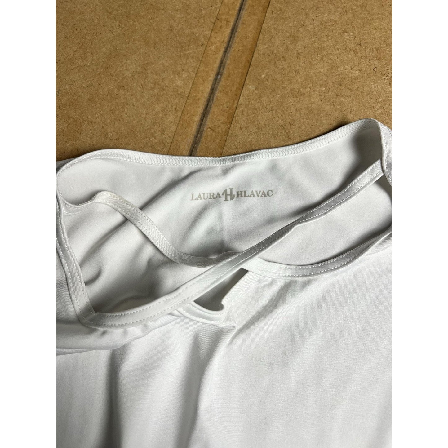 LAURA HLAVAC Shirt Womens M White Ruffle Hem Mesh Layer Relaxed Fit Top