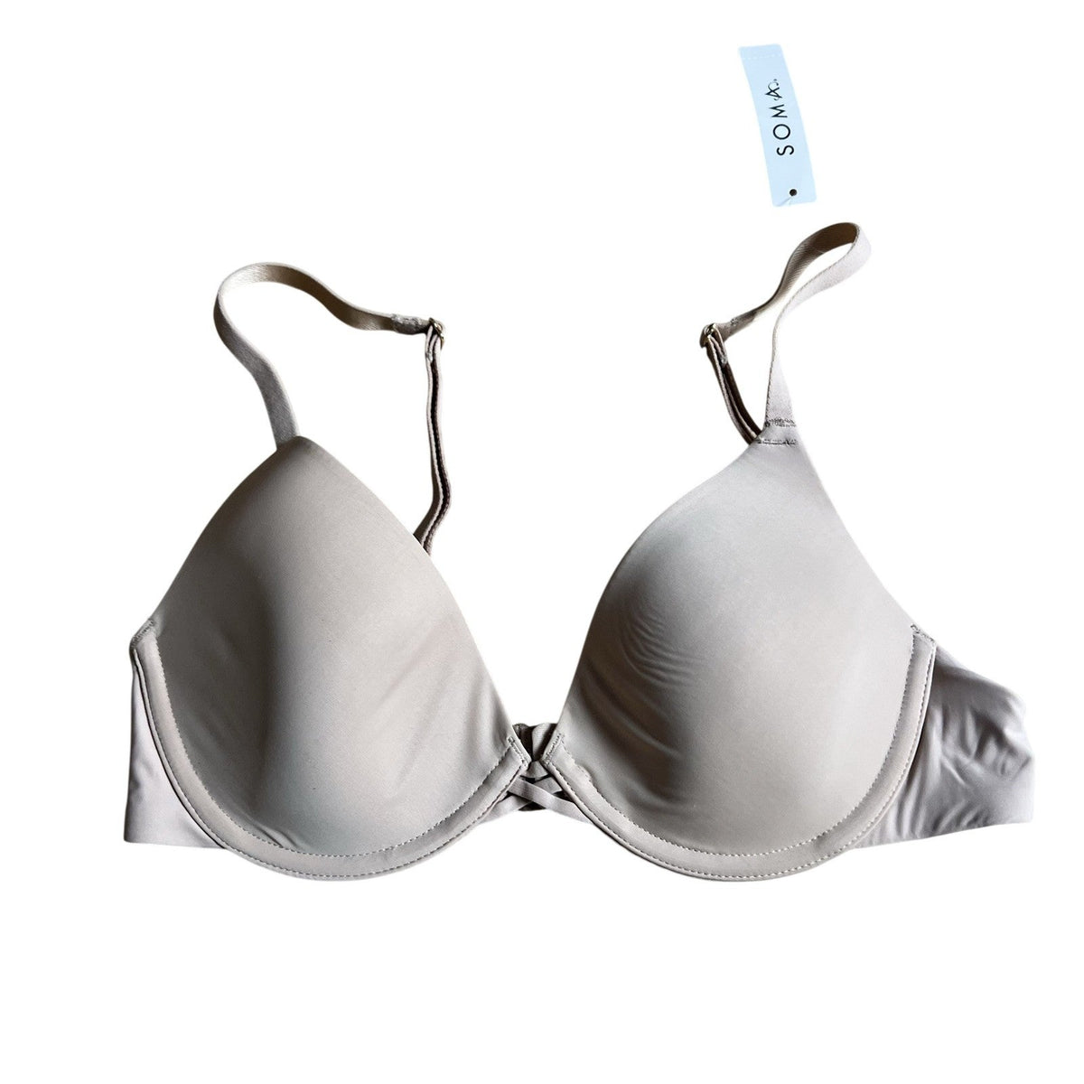 Soma Bra Womens 32B Beige T-Shirt Lightly Lined Plunge Molded Underwired Stretch