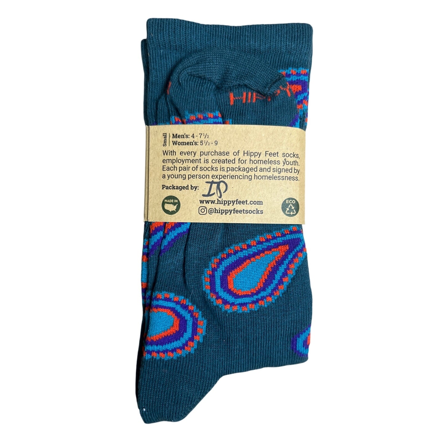 NWT Hippy Feet Paisley Blue Print Unisex Socks Men 4-7.5 Women 5.5-9